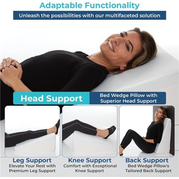 Bed Wedge Pillow - 10 Inch Wedge Pillow For Sleeping with Memory Foam Top - Picture 4 of 7